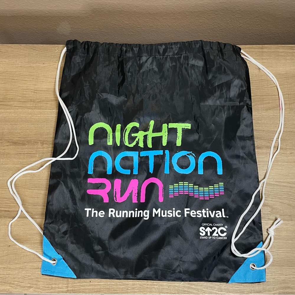 Night Nation Run 5k Black Drawstring Bag with Colorful Print Event Bag